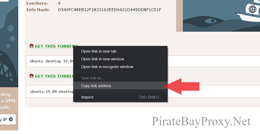 Copying a magnet link manually