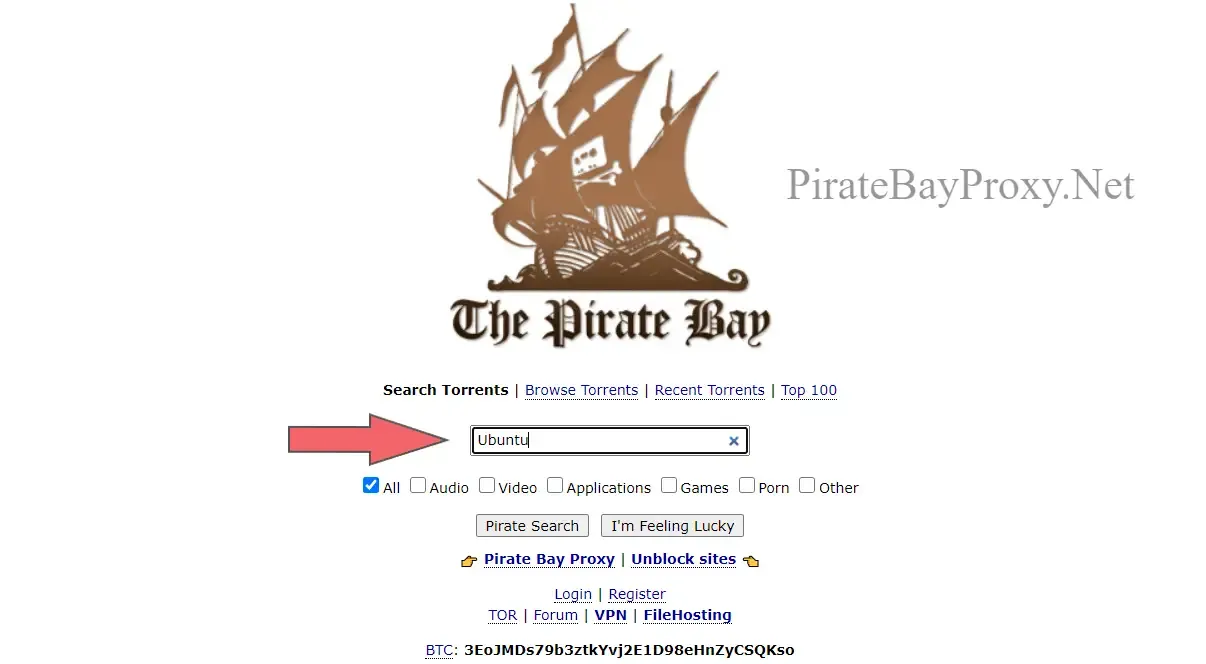 Searching for Ubuntu on The Pirate Bay